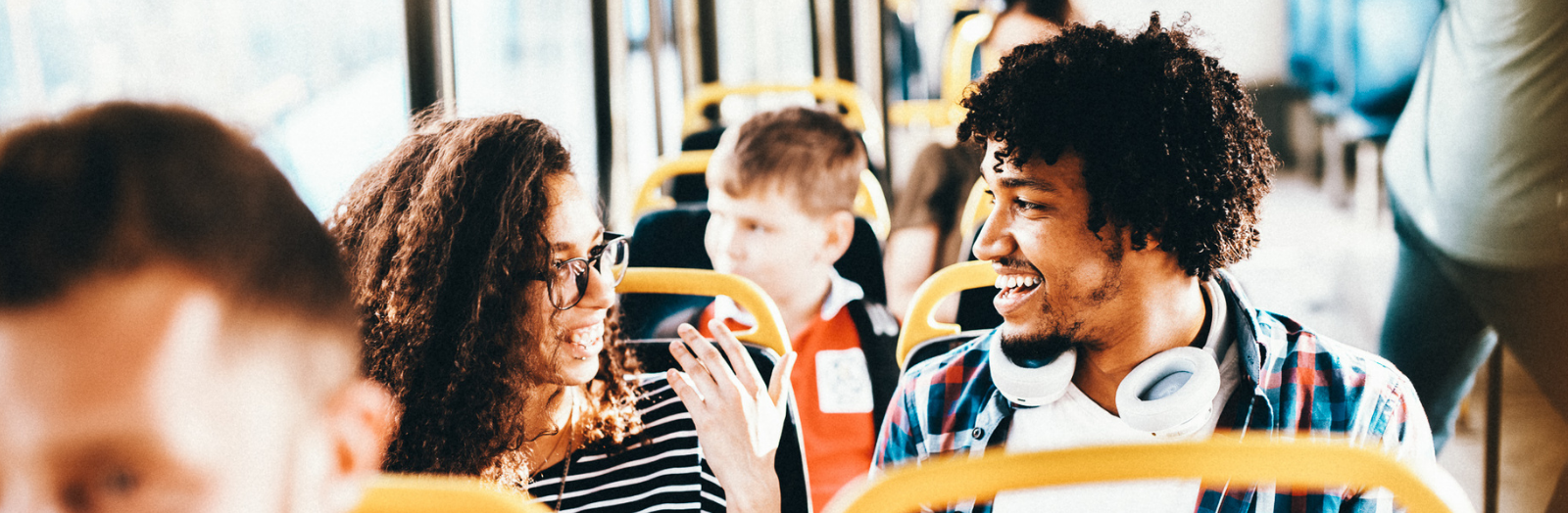 Young couple on a public bus